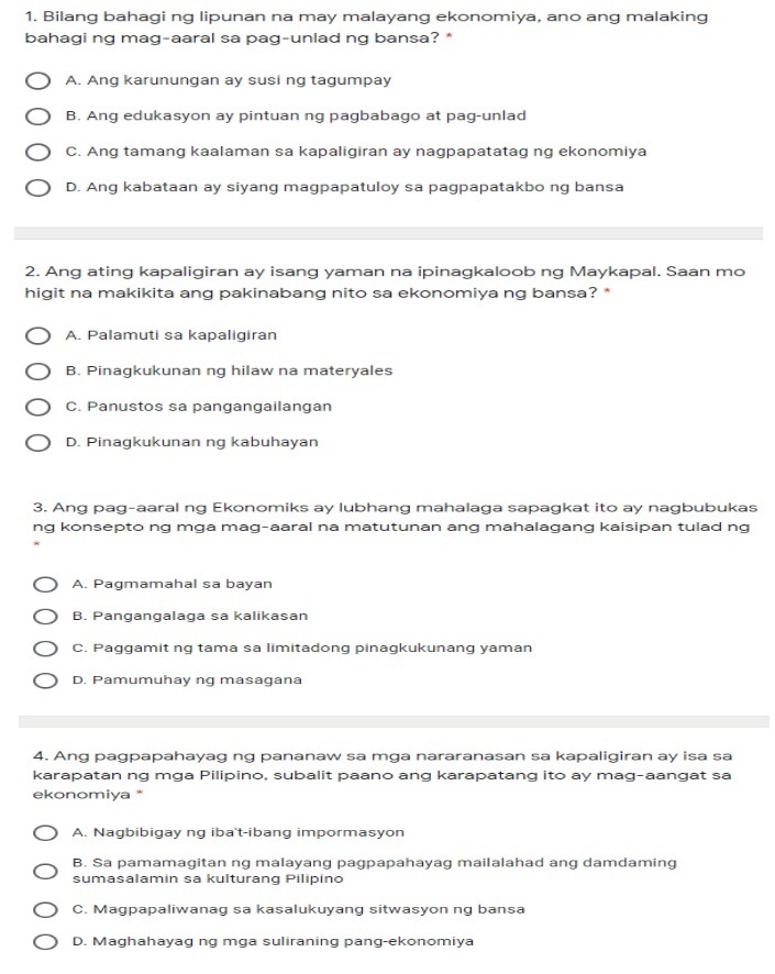 ng mag-aaral sa pag-unlad ng bansa? A- Ang karunungan ay susi ng
