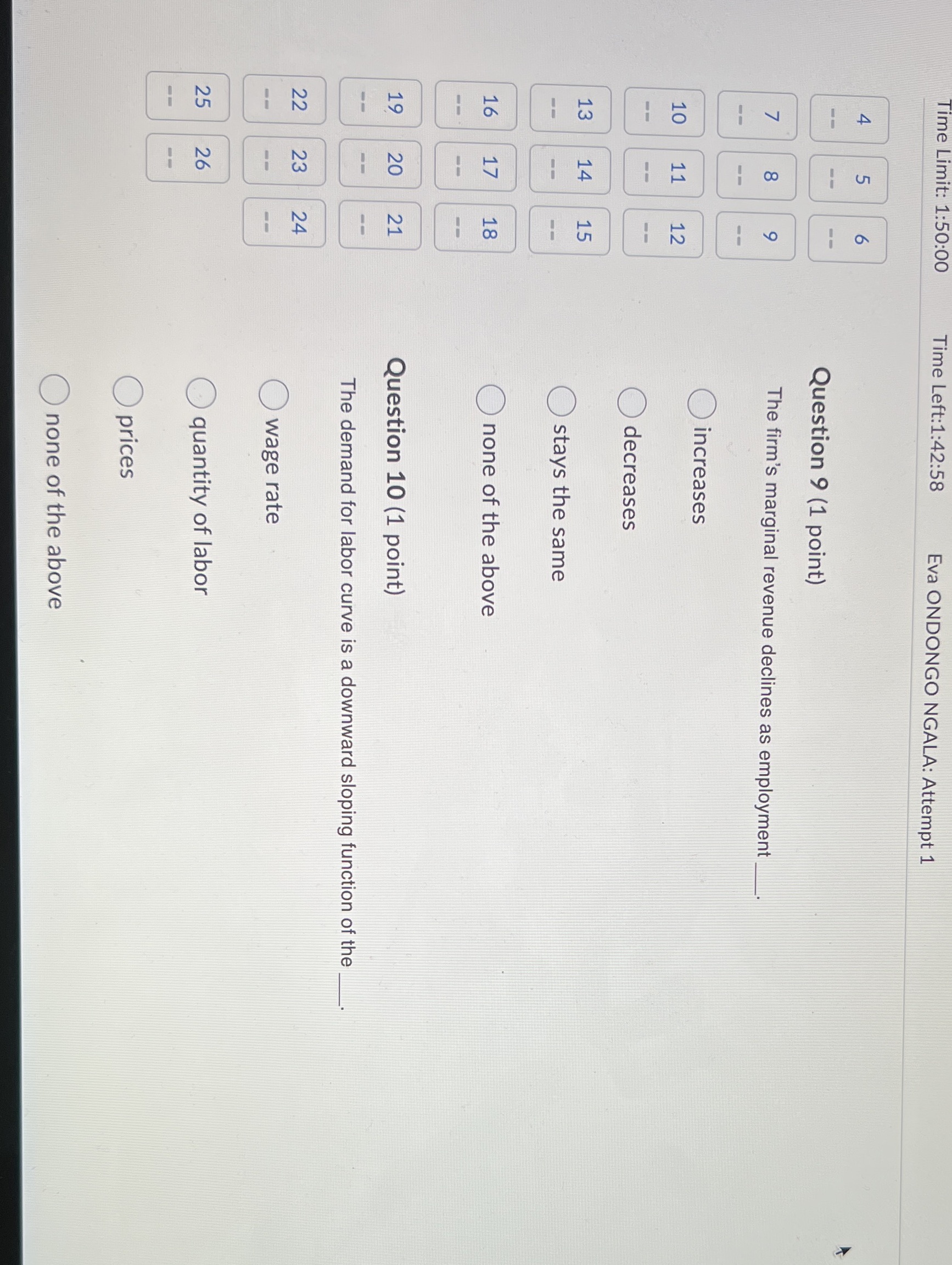 point) The firm's marginal revenue declines as employment increases decreases stays the