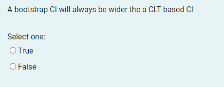 A bootstrap Cl will always be wider the a CLT based Cl