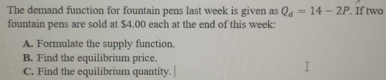 The demand function for fountain pens last week is given as