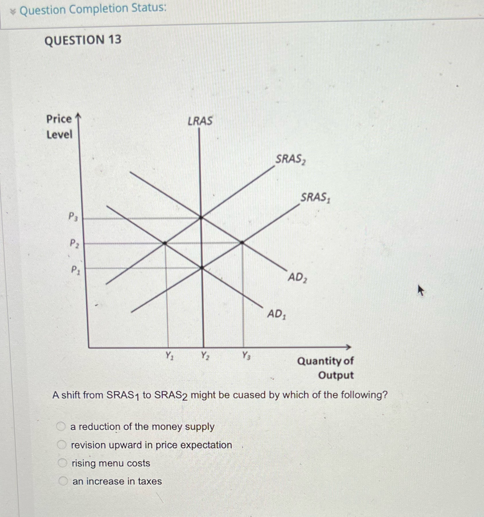  Question Completion Status: QUESTION 13 Price LRAS Level SRAS 2 SRAS,