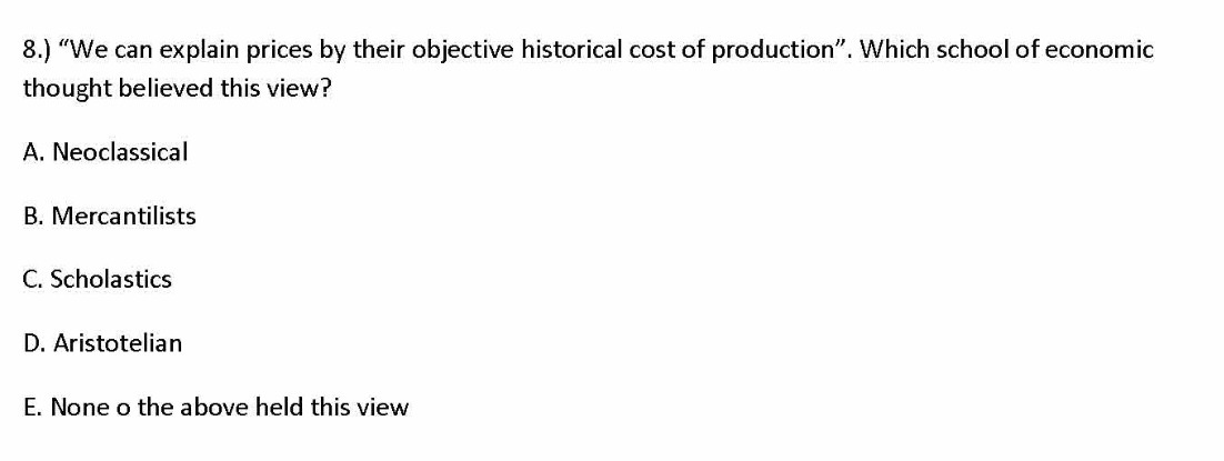 production". Which school of economic thought believed this view? A. Neoclassical B.