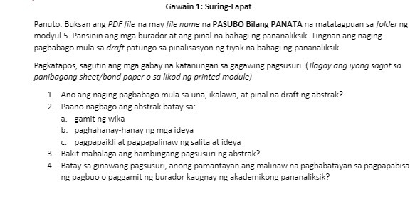 PASUBO Bilang PANATA na matatagpuan sa folder ng modul S. Pansinin ang