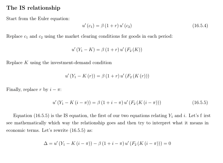 The IS relationship Start from the Euler equation: u' (c) =