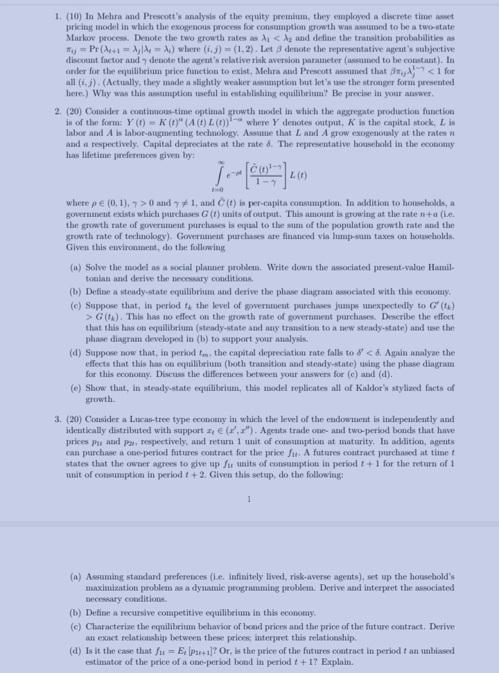 Bu(c), BE (0, 1). 1=0 Each household has an initial capital stock