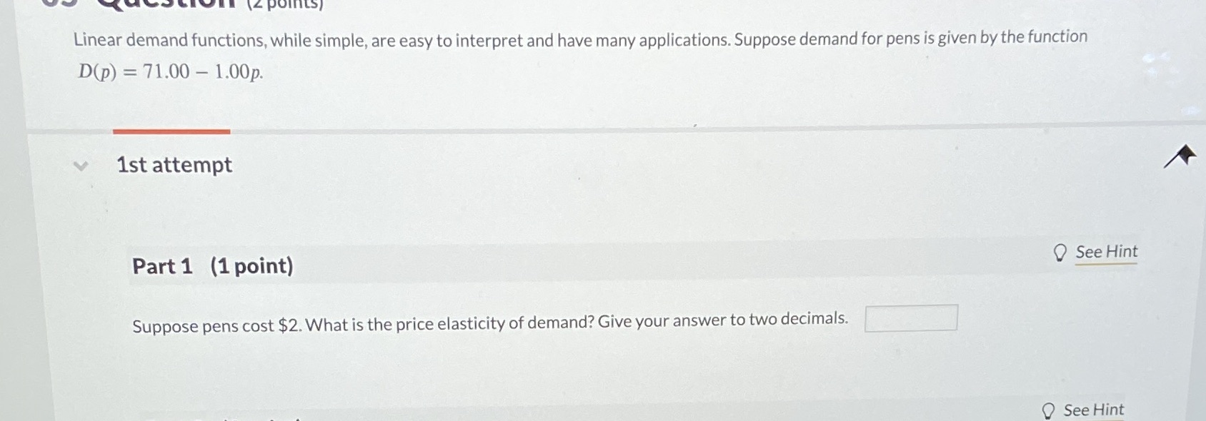 applications. Suppose demand for pens is given by the function D(p) 71.00