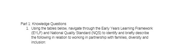 the Early Years Learning Framework (EYLF) and National Quality Standard (NQS) to