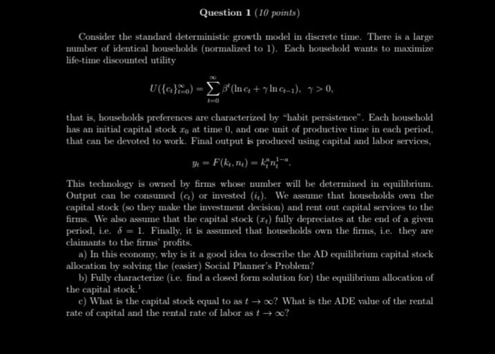 full depreciation (i.e. where K141 = It). The resource constraint is Y