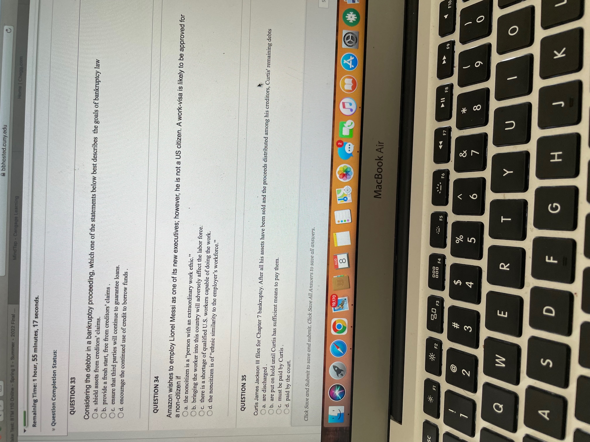 Time: 1 hour, 55 minutes, 35 seconds. Question Completion Status: QUESTION 27