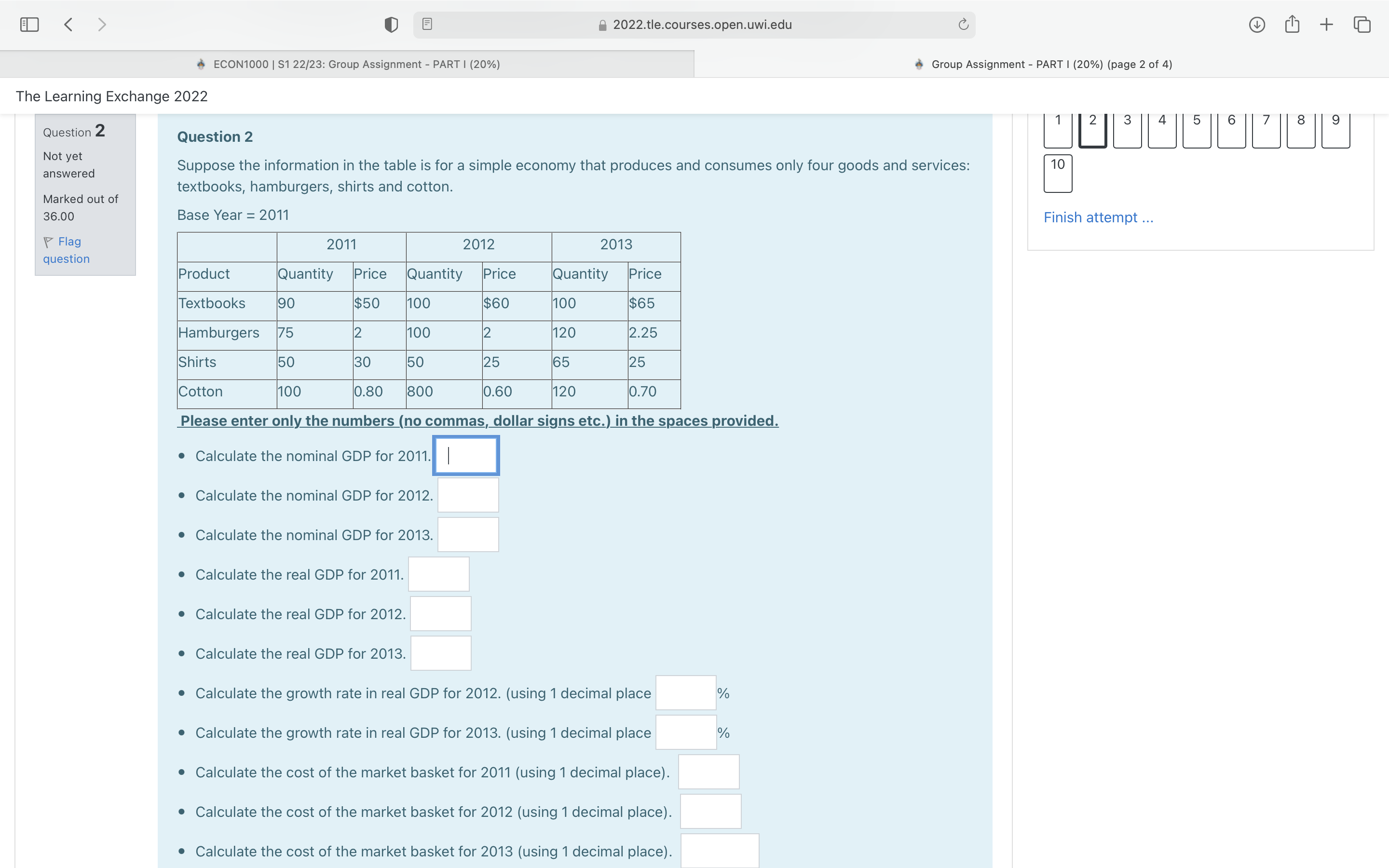 basket for 2012 (using 1 decimal place). Calculate the cost of the