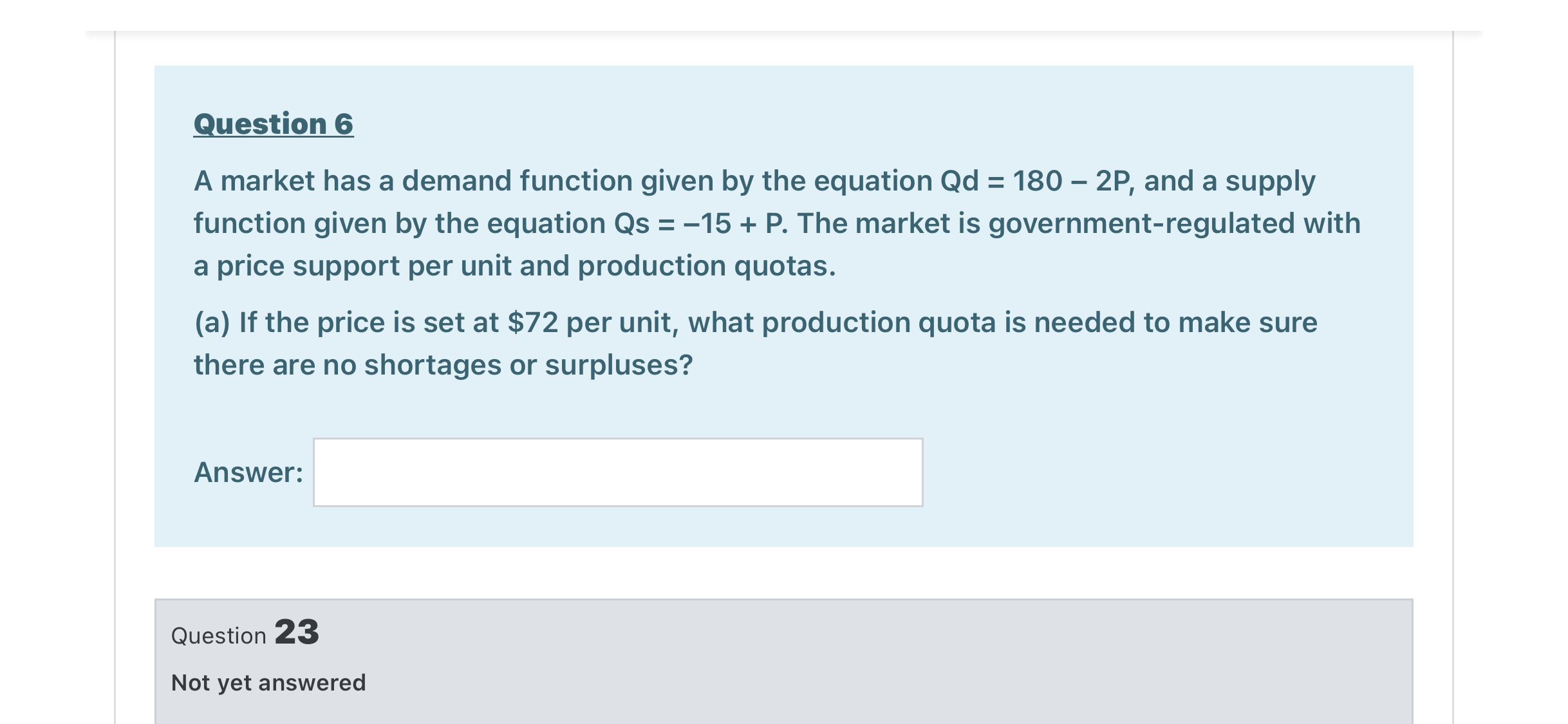 equation Qd = 180 - 2P, and a supply function given by