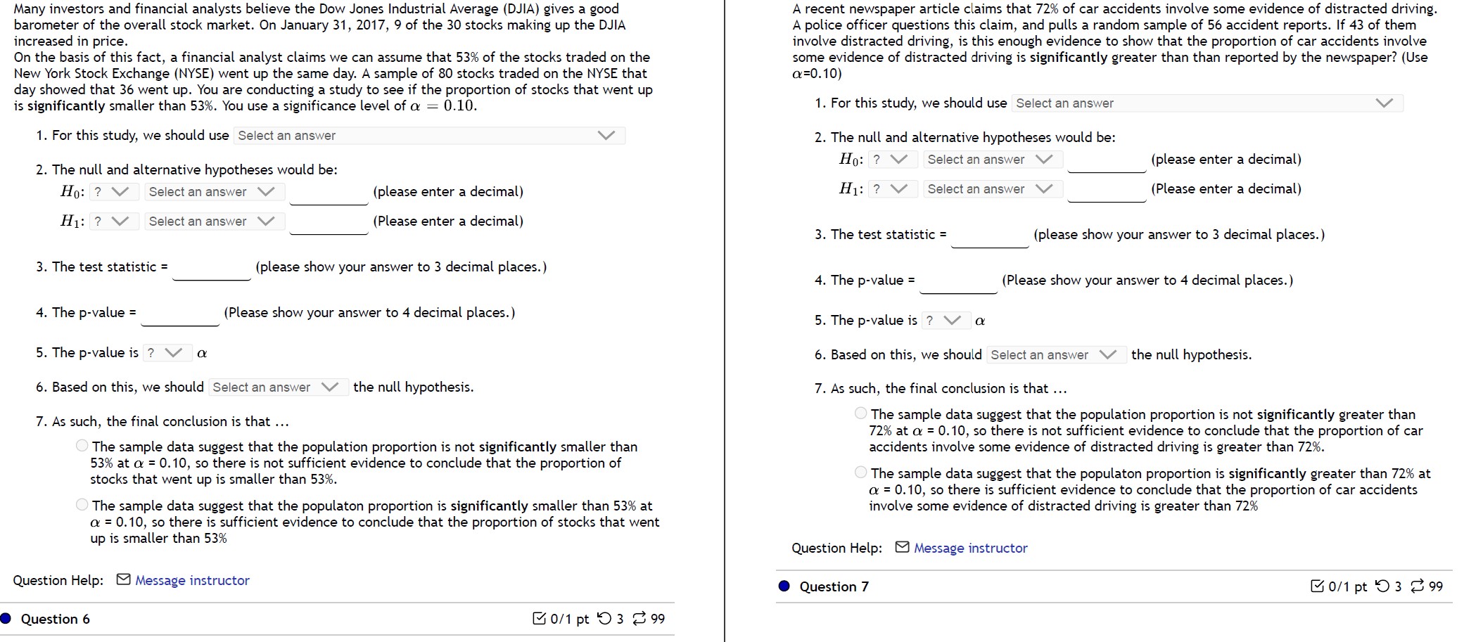at least 4 decimal places. What are the correct hypotheses? (Select the
