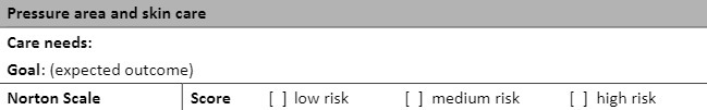  Care needs: Goal: {expected outcome] Norton Scale Score [ ] low