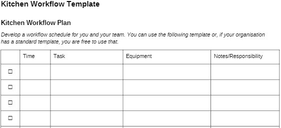 Kitchen Workflow Template Kitchen Workflow Plan Develop a workflow schedule for