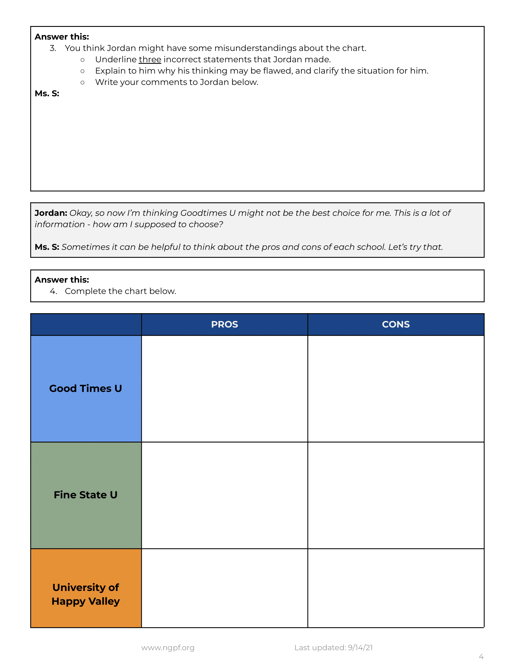 price. Internet Usage: None Spreadsheet Skills: None NGPF Activity Bank Paying for