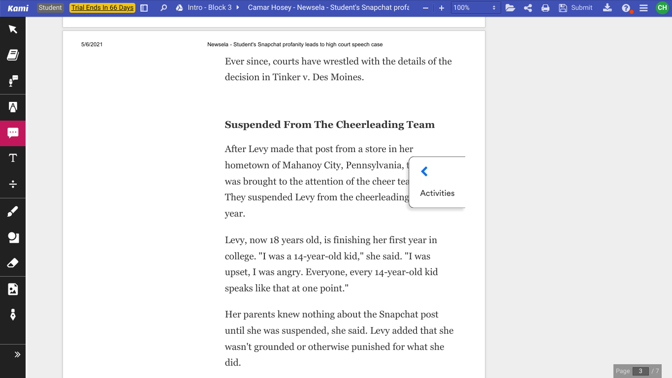 of students' speech. Q Search Browse V Your Content v Assignments Binder