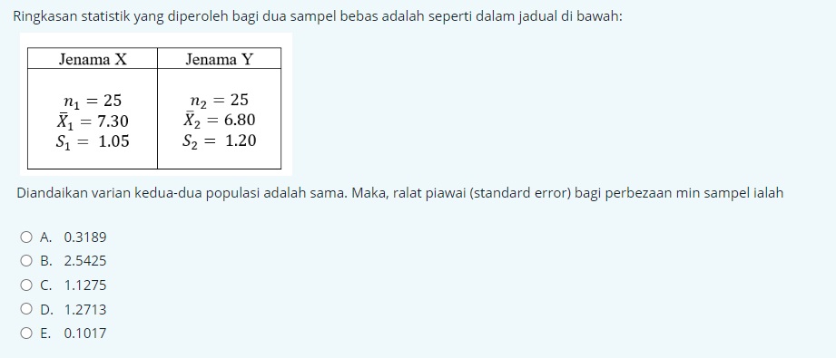 di Bawah: = 25 = 25 Jenama X = 7.30 1.05 Jenama