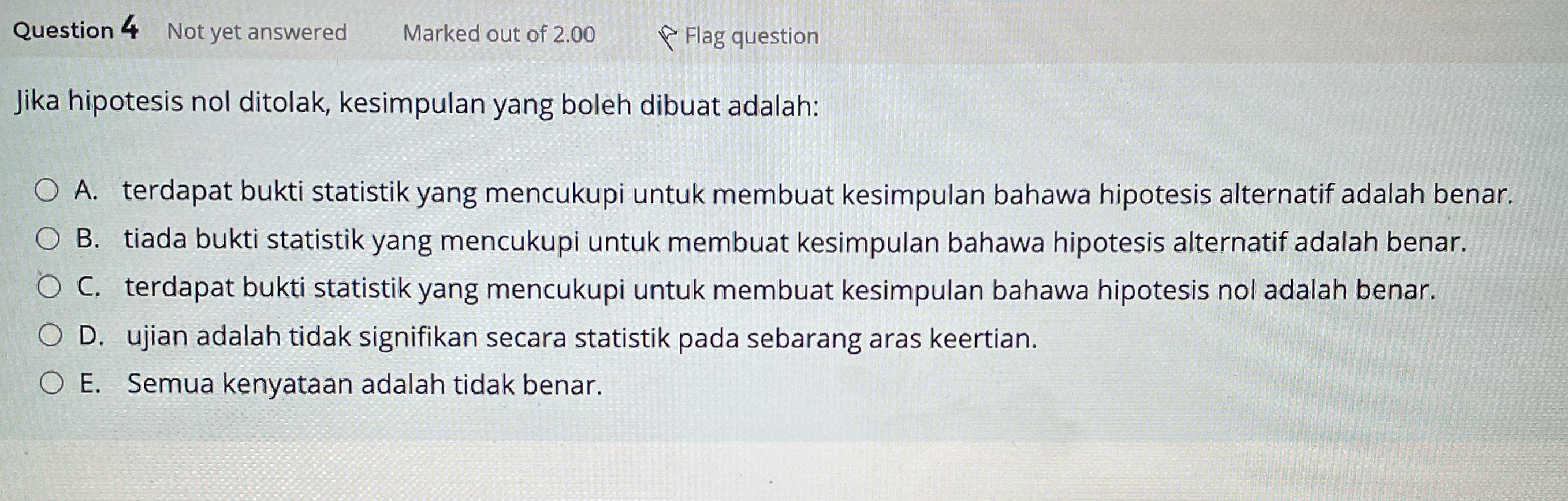Question 4 Not yet answered Marked out of 2.00 Flag question Jika