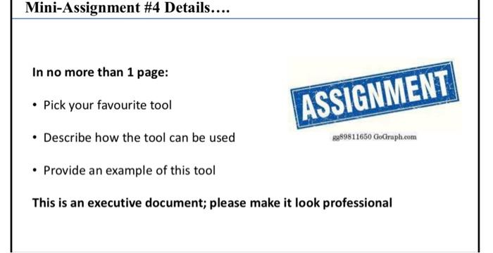 your favourite tool ASSIGNMENT . Describe how the tool can be used