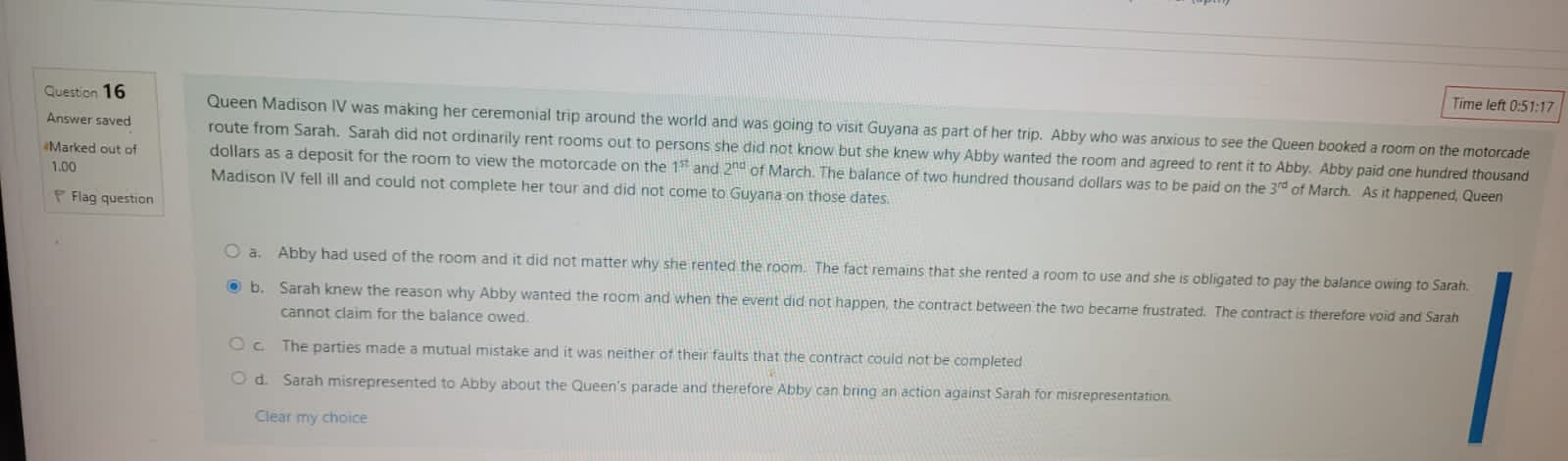 common mistake. O c. Louis has no legal remedy. O d. Sue