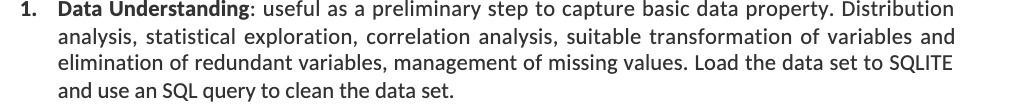 1. Data Understanding: useful as a preliminary step to capture basic