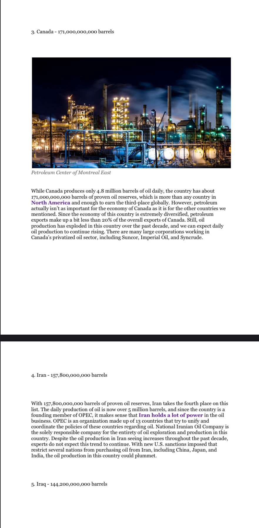 the Middle East have? 8. List ve petrochemical products seen or used