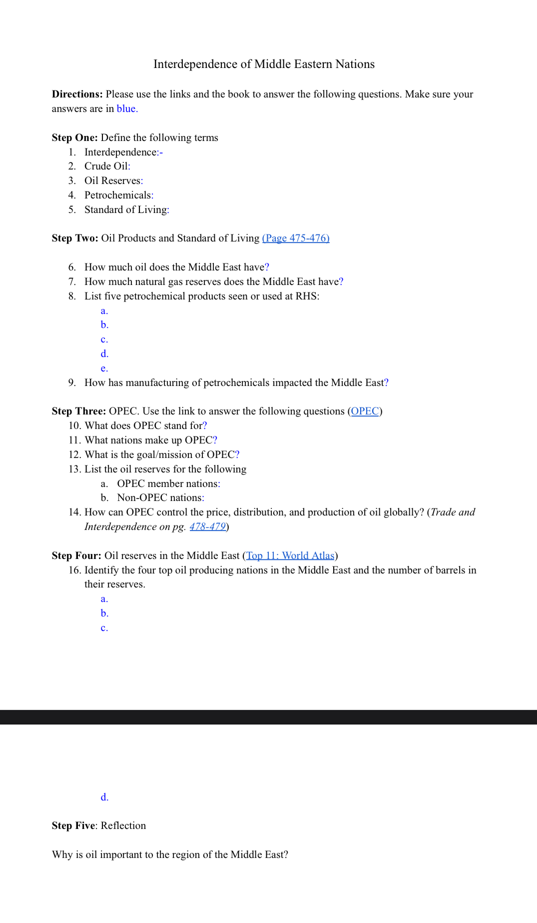 answer the following questions (w) 10. What does OPEC stand for? 11.