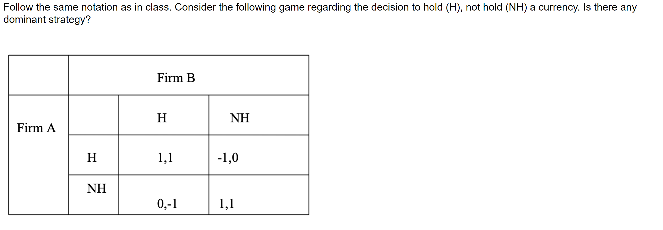 Follow the same notation as in class. Consider the following game