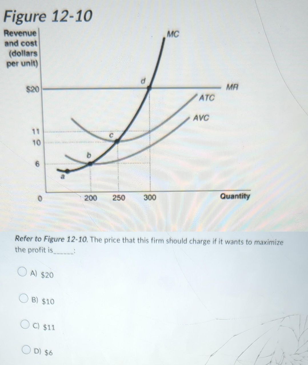 AVC 11..... 10 Refer to Figure 12-10. The price that this firm