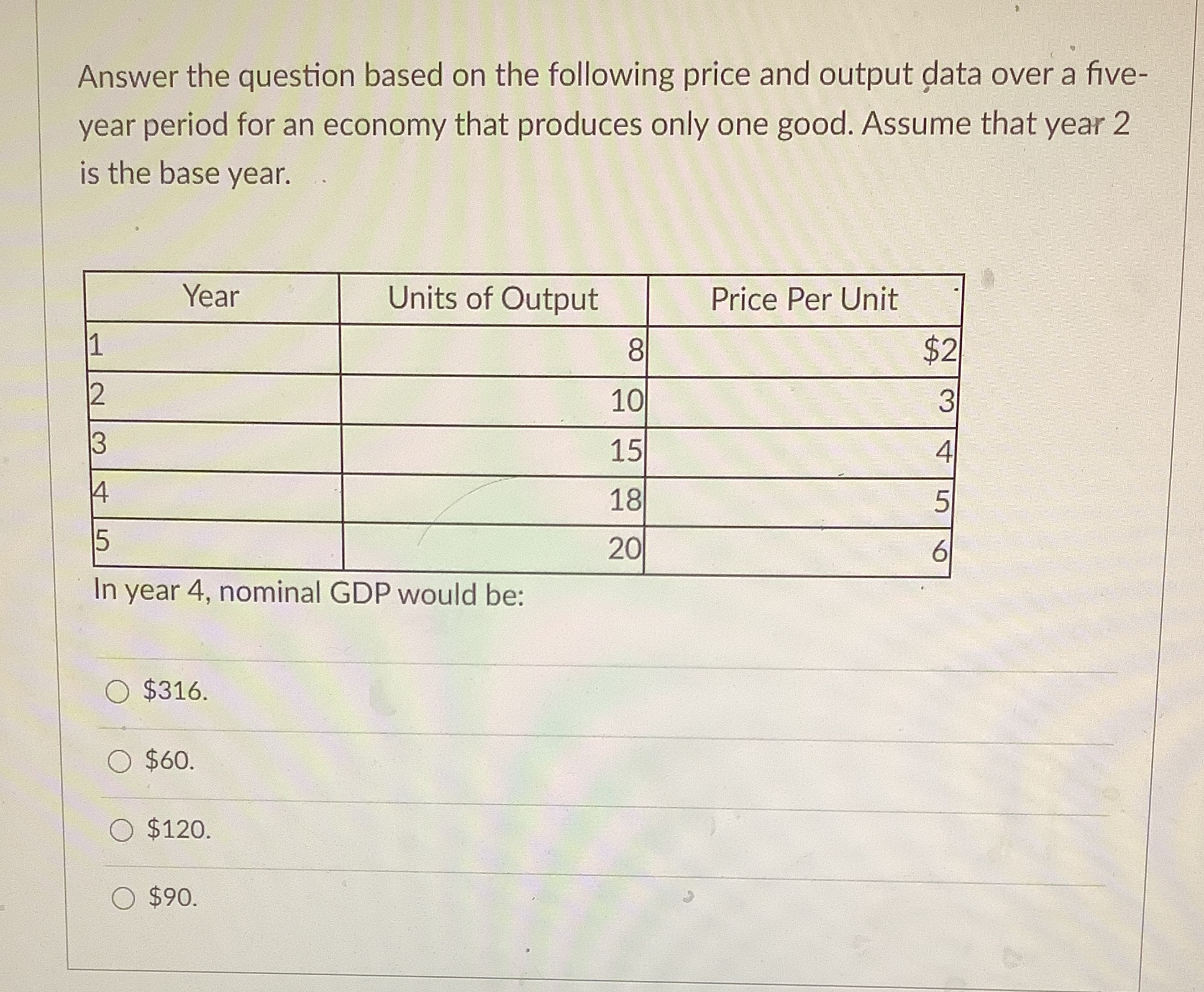 over a five- year period for an economy that produces only one