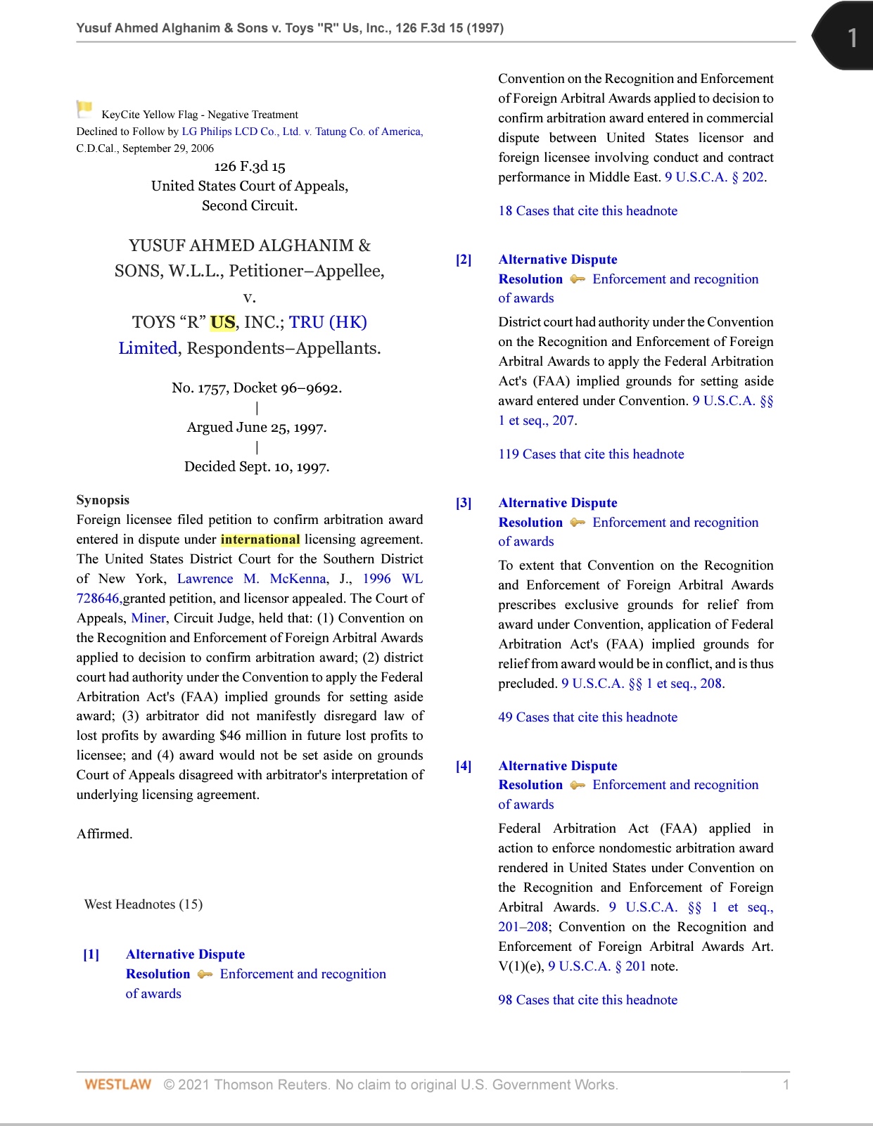 then sought in the United Statics. We read Article V(l)(e) of the