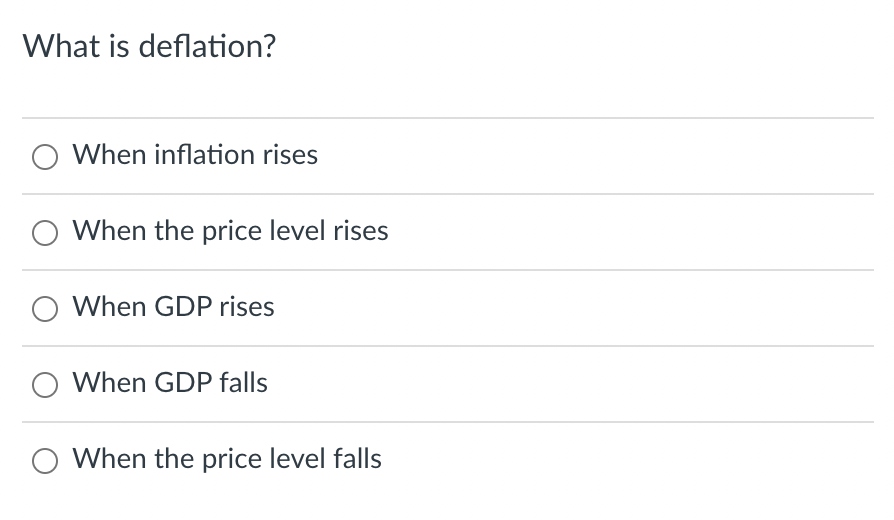  What is deflation? O When inflation rises O When the price