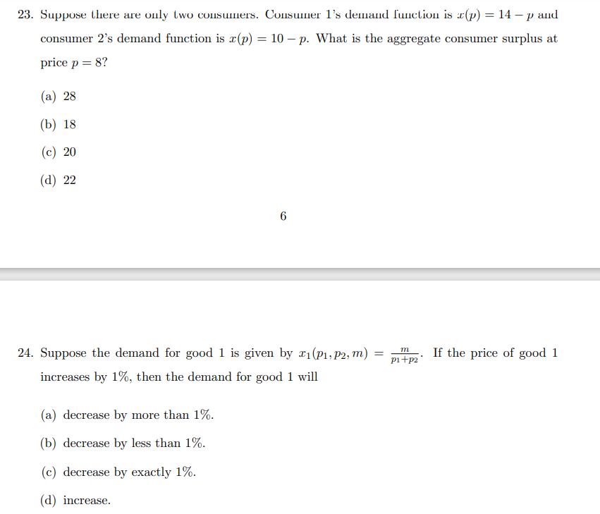 preferences are convex. 23. Suppose then: are only two cuuswnels. Consumer 1's