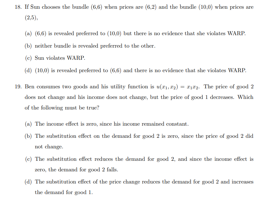 1%. (d) increase. 25. Suppose the demand for good 1 is given
