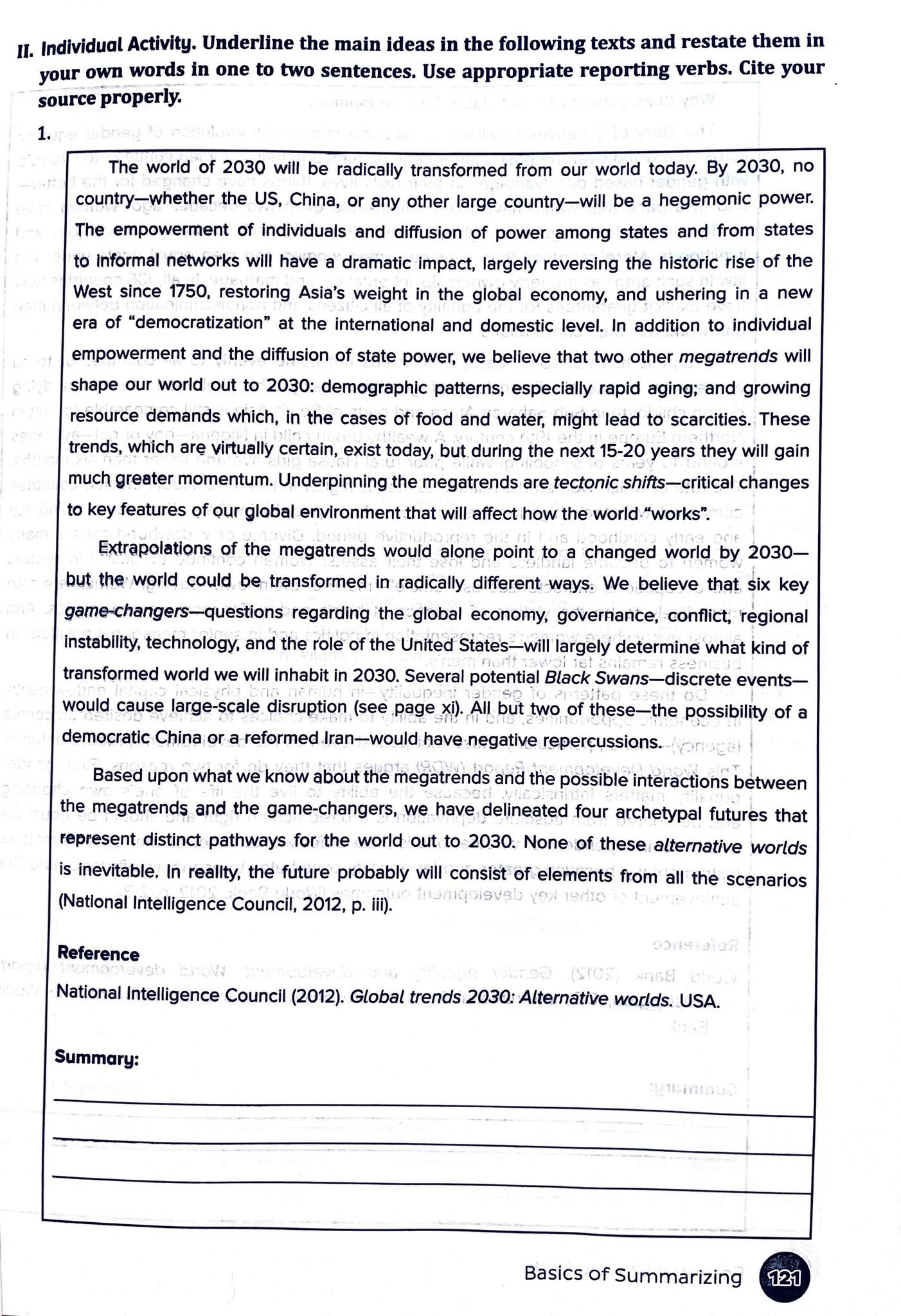 Please help me answer pp. 121-123 (the summary part should include