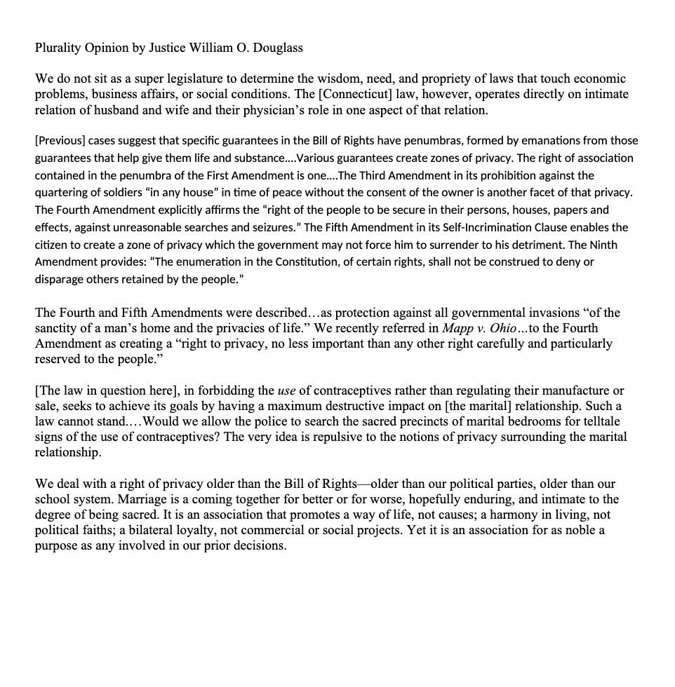 this case was decided correctly? Griswold v. Connecticut case Griswold v. Connecticut