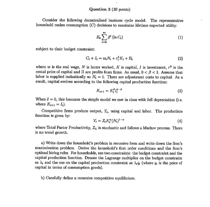equilibrium conditions in parts (a) and (b) are equivalent to the following