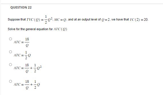 level of Solve for the general equation for MC' ( Q) 2,