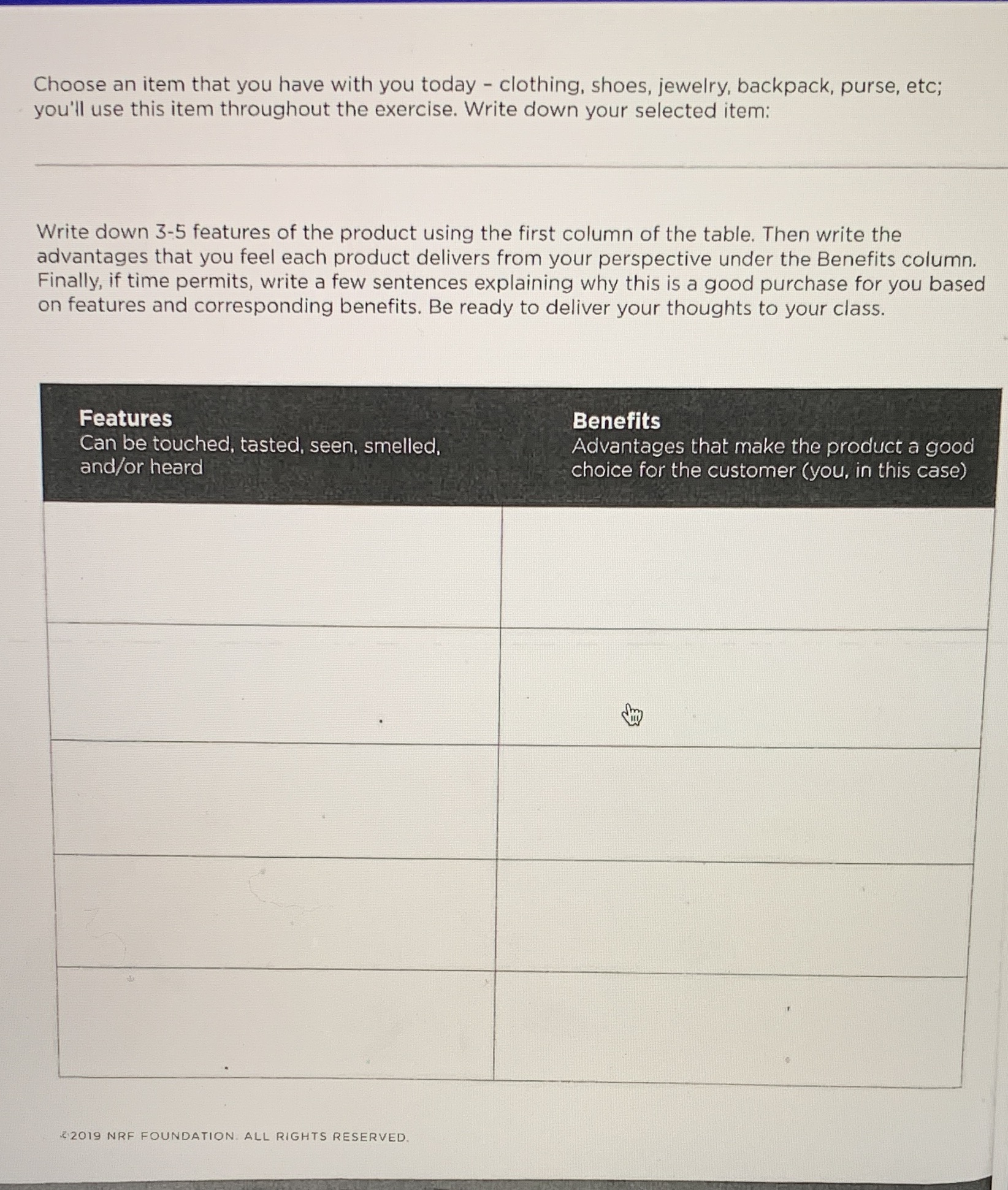 Virtual workplace experience chapter 3.1 Choose an item that you have