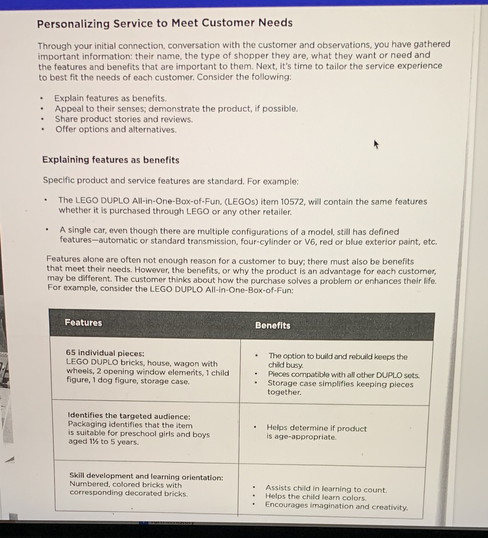 write the advantages that you feel each product delivers from your perspective