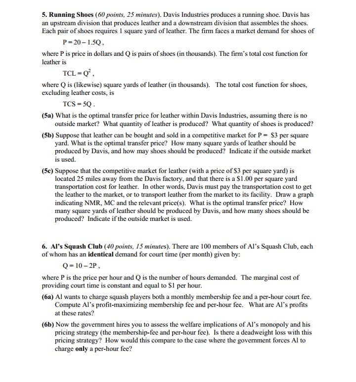  alll needed information is given 5. Running Shoes (60 points, 25