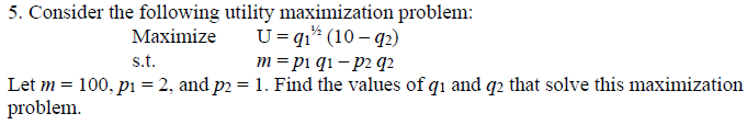  please help me on this question 5. Consider the following utility
