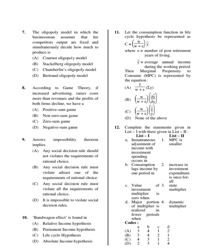 25. Match the items in List - I with 21. Concept of