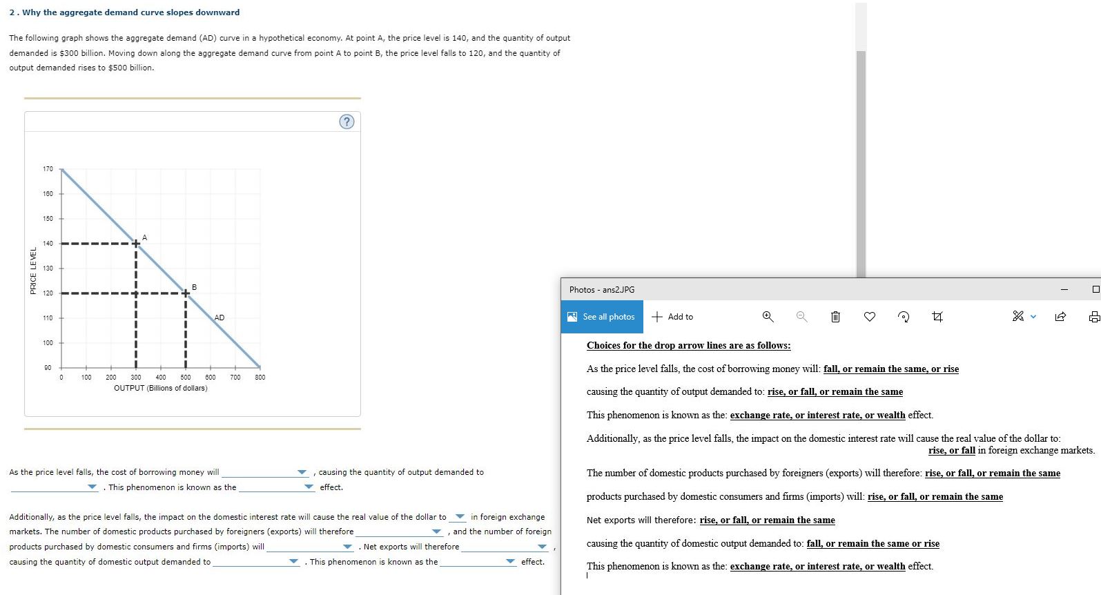 shows the aggregate demand (AD) curve in a hypothetical economy. At point