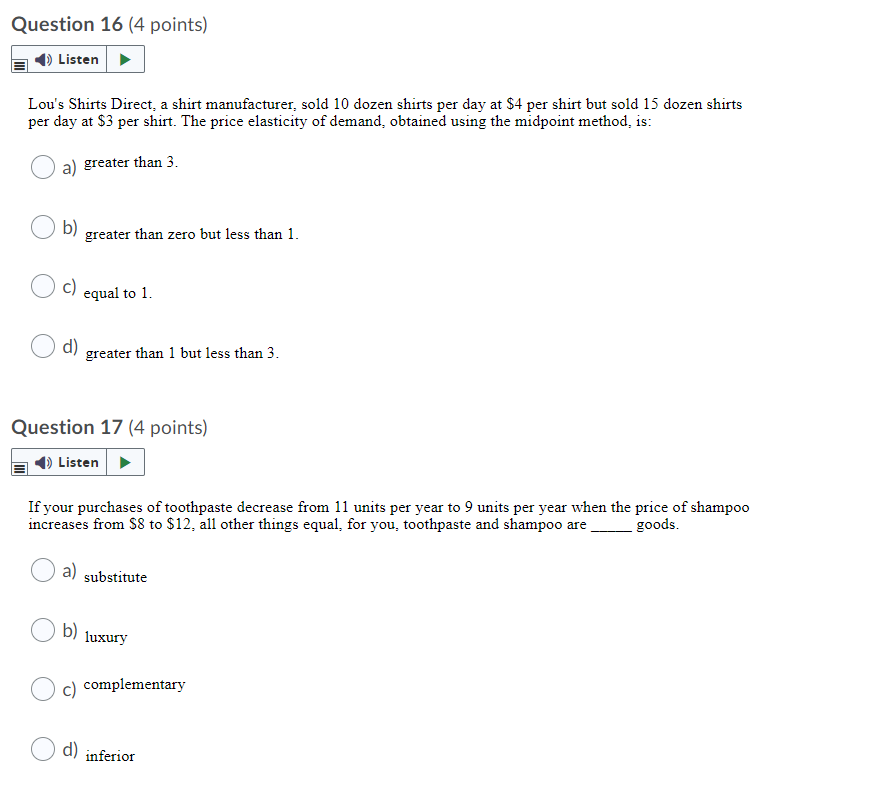 increase O d) increase; decreaseQuestion 6 {4 points} % it Listen E