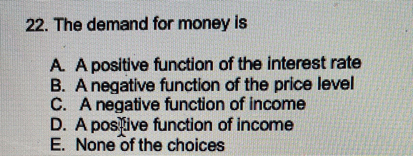 the interest rate B. A negative function of the price level C.