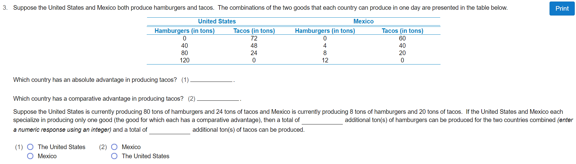 absolute O acomparative O aoompetitive 2. Using the same amount of resources,