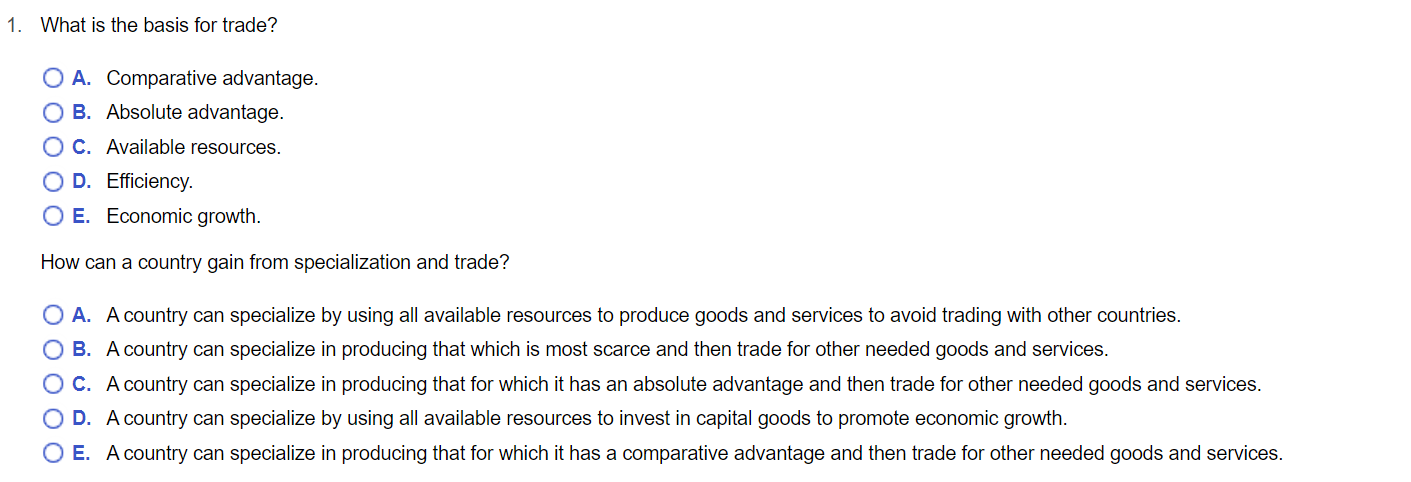 shirts. E :6 Does either country have an absolute advantage in producing