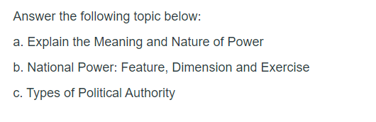 of Power b. National Power: Feature, Dimension and Exercise :3. Types of
