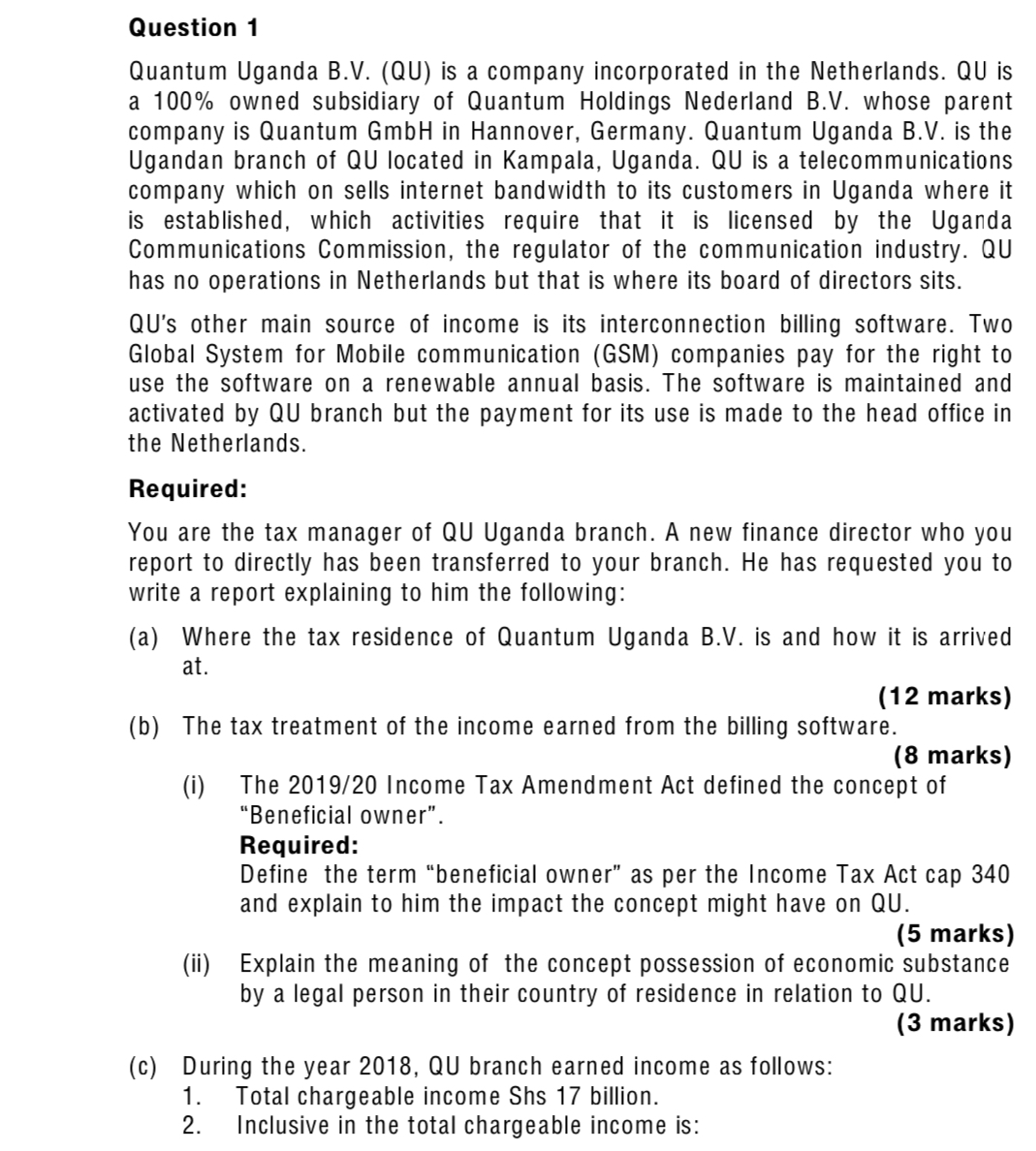 Uganda Income Tax Act. (5 marks) In October 2015 the Economic Cooperation